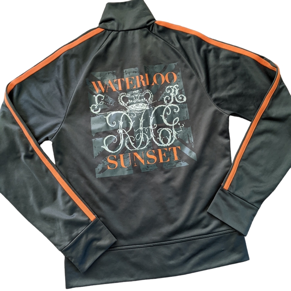 Juicy couture zip up light jacket with strip sleeves and graphic back